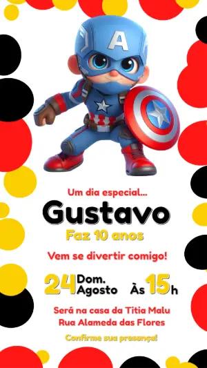 Convite de Aniversário Capitão América Fofo para Editar
