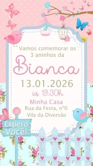 Convite Digital Aniversário Jardim dos Pássaros para Editar Online