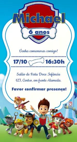 Convite de Aniversário Patrulha Canina para Editar Online