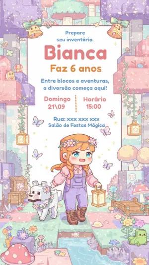 Convite Aniversário Minecraft Menina para Editar Online