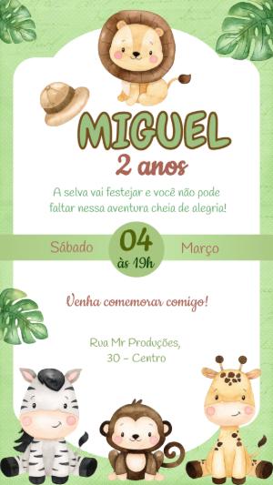 Convite Aniversário Safari com Animais Fofos para Editar Online
