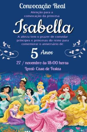 Convite Aniversário Princesas Disney para Editar Online