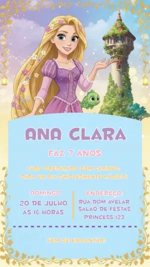 Convite Digital Aniversário Infantil Princesa Rapunzel Editável