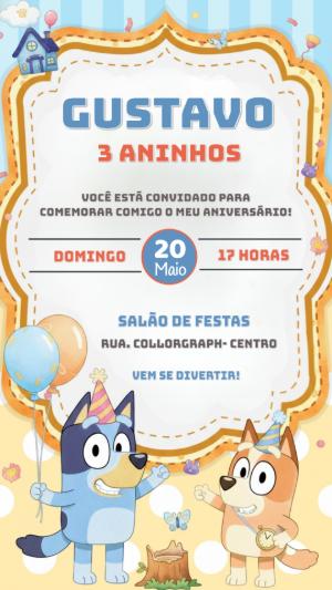 Convite de Aniversário Bluey e Bingo para Editar e Enviar