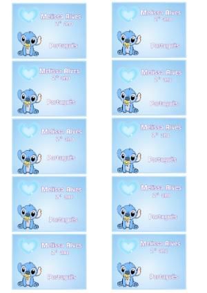 Etiqueta Escolar Stitch Fofo Azul Modelo Editável para Imprimir