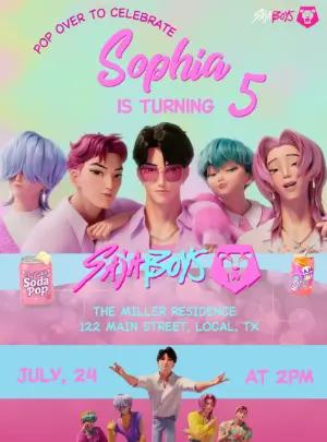 Demon Hunter K-Pop Boy Band Birthday Invitation Editable Template