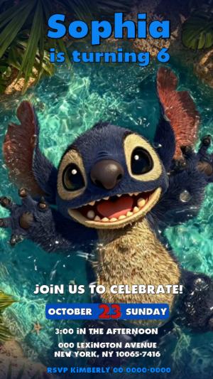 Animated Stitch Birthday Invitation Video | Editable Template