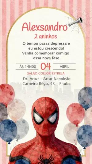 Convite de Aniversário Homem-Aranha Aquarela para Editar