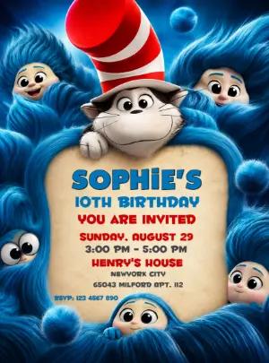 Editable Cat in the Hat Birthday Invitation Template for Kids