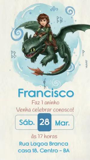 Convite Como Treinar o Seu Dragão em aquarela para editar