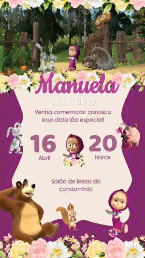 Convite Animado Aniversário Masha e o Urso para Editar Online