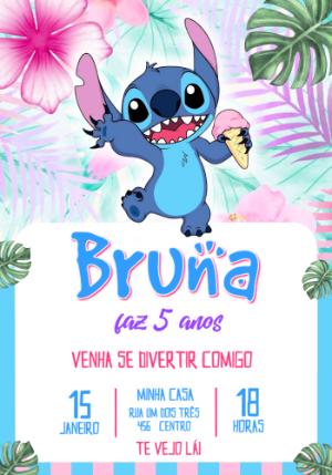 Convite de Aniversário Stitch Tropical para Editar Online