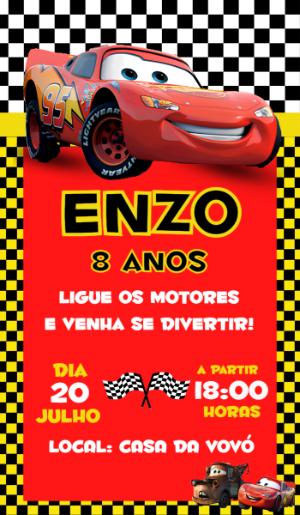 Convite de Aniversário Carros: Modelo Digital para Editar