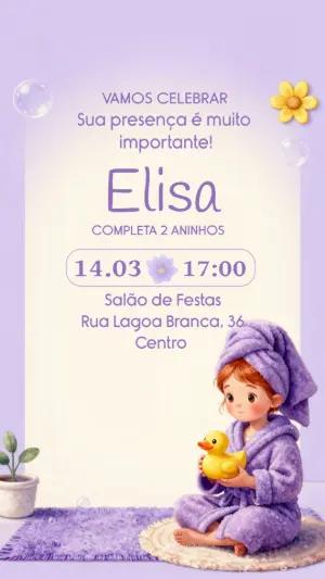 Convite de Aniversário Infantil Tema Spa Lilás Editável