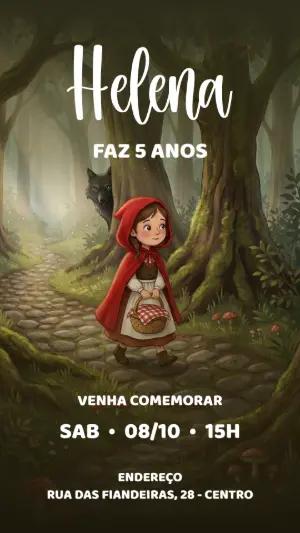 Convite de Aniversário Chapeuzinho Vermelho na Floresta Editável
