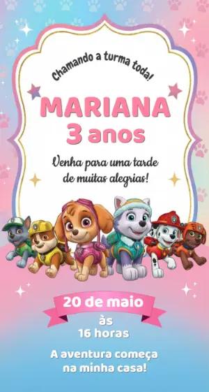 Convite de Aniversário Patrulha Canina Menina Editável