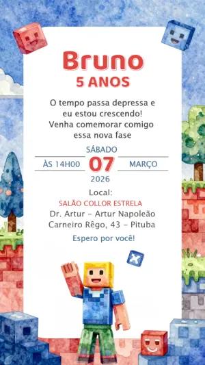 Convite de Aniversário Infantil Tema Jogo de Blocos para Editar