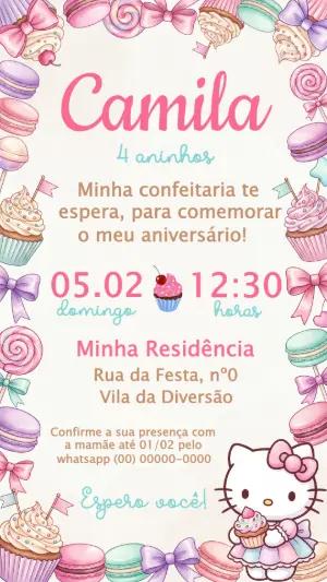 Convite de Aniversário Confeitaria da Hello Kitty Editável