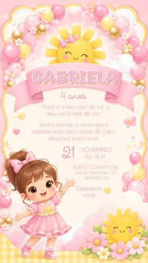 Convite de Aniversário Meu Raio de Sol Editável