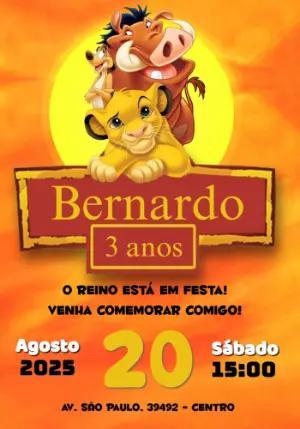 Convite de Aniversário Rei Leão para Editar Online