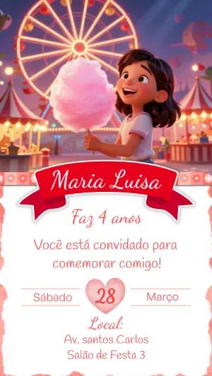 Convite de Aniversário Parque de Diversões Menina Editável