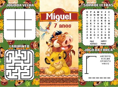 Revistinha de Jogos Rei Leão para Aniversário Editável