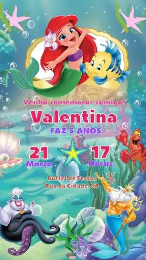 Convite Aniversário Pequena Sereia com Ariel para Editar