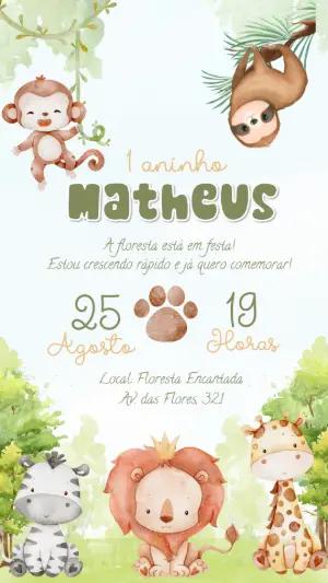 Convite de Aniversário Safari com Animais para Editar Online