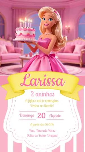 Convite de Aniversário Barbie Rosa para Editar e Enviar