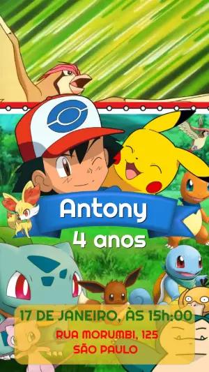Convite Animado de Aniversário Pokémon para Editar