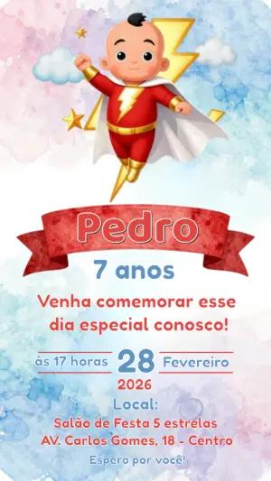 Convite de Aniversário Super-Herói Bebê Shazam para Editar