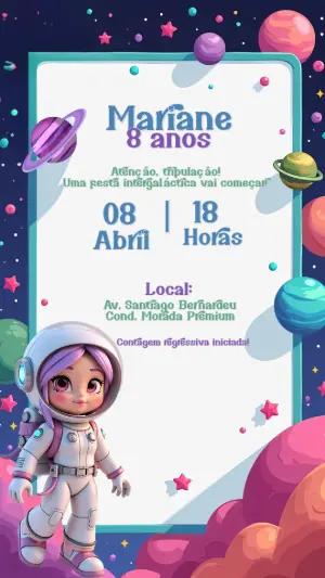 Convite Aniversário Astronauta Menina para Editar Online