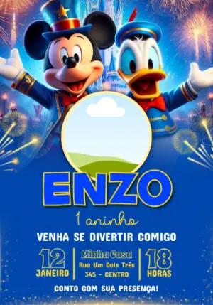 Convite de Aniversário Mickey e Donald Mágico com Foto Editável