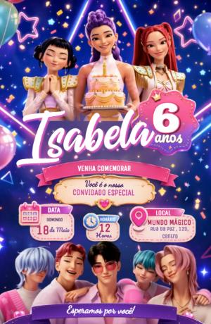 Convite Animado Aniversário Guerreiras do Kpop Editável