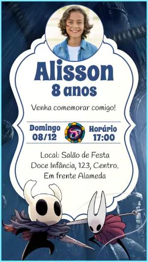 Convite Digital Aniversário Infantil Tema Hollow Knight Editável