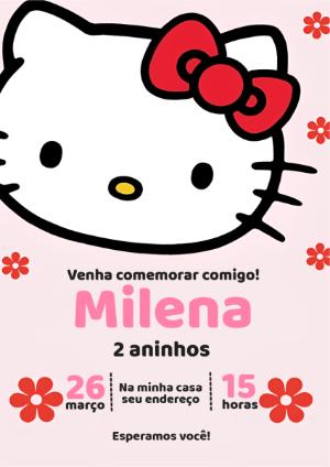 Convite de Aniversário Hello Kitty Rosa para Editar Online