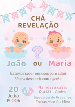 Convite Chá Revelação Bebês Rosa e Azul para Editar Online