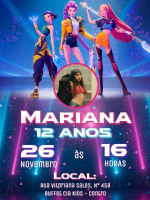 Convite Aniversário Guerreiras K-pop com Foto para Editar
