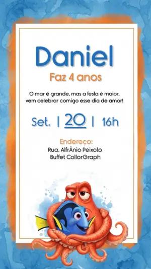 Convite Aniversário Procurando Dory e Nemo para Editar Online