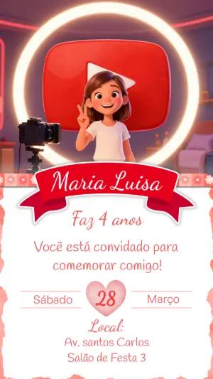 Modelo de Convite Youtuber Infantil para Editar Online