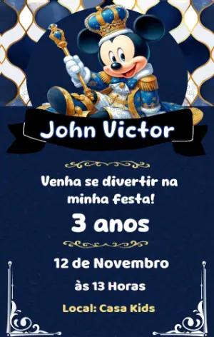 Convite Aniversário Mickey Realeza para Editar Online