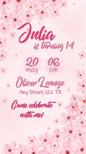Editable Birthday Invitation with Pink Cherry Blossoms