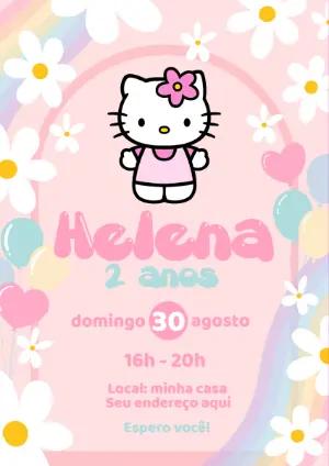 Convite Aniversário Hello Kitty com Margaridas para Editar