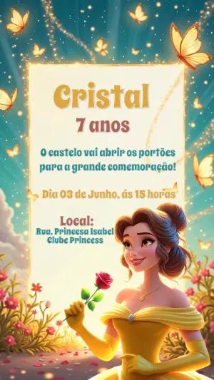 Convite Aniversário Princesa Bela e a Fera para Editar Online