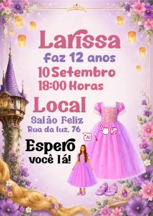 Convite Enrolados: Vire a Princesa Rapunzel com Foto