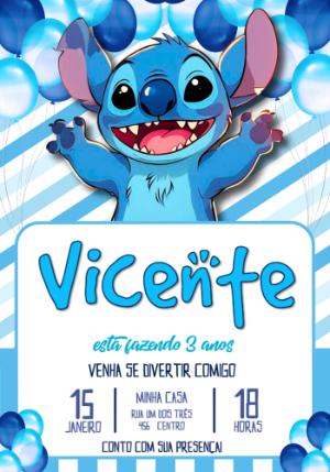Convite Digital Aniversário Infantil Stitch Modelo Editável