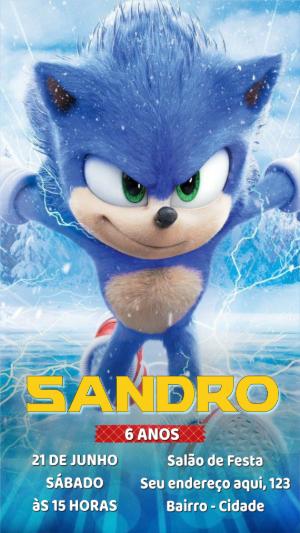 Convite de Aniversário Sonic para Editar Online