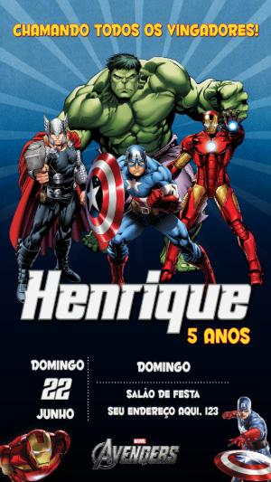Convite Aniversário Vingadores para Editar Online