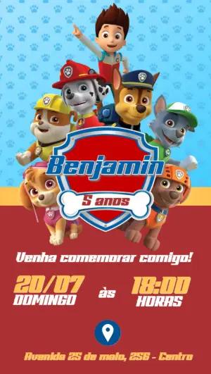 Convite Aniversário Patrulha Canina para Editar Online