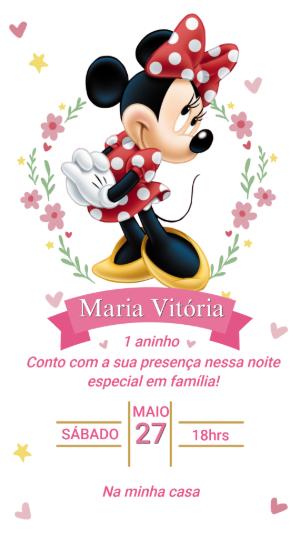 Convite Editável Aniversário Infantil Minnie Rosa Floral